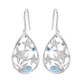 Alloy Dangle Earrings, Teardrop with Starfish