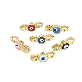 Rack Plating Brass Enamel Evil Eye Connector Charms, Real 18K Gold Plated, Long-Lasting Plated, Cadmium Free & Lead Free