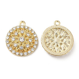 Alloy Pendants, with Crystal Rhinstone, Flat Round with Flower Charm, Lead Free & Cadmium Free