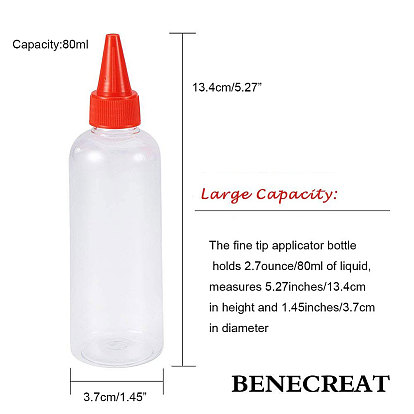 BENECREAT 3 Colors Plastic Empty Bottle for Liquid, Pointed Mouth Top Cap