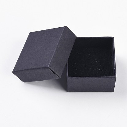 Kraft Paper Cardboard Jewelry Ring Boxes, Square, with Sponge inside