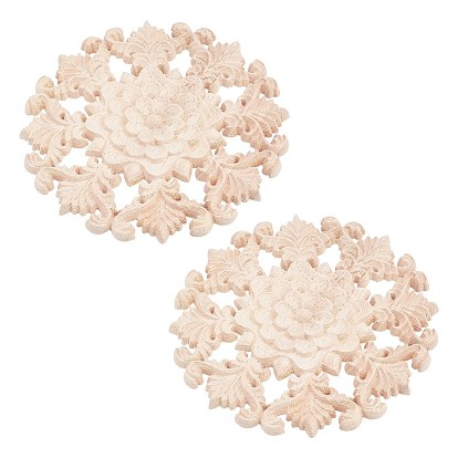 Natural Solid Wood Carved Onlay Applique Craft, Unpainted Onlay Furniture Home Decoration, Flower