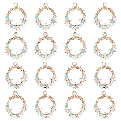 Brass Enamel Pendants, with Rhinestone, Garland