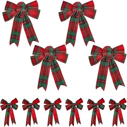 10 piezas 2 estilo tema navideño patrón de tartán lazo de poliéster, con lazo, decoraciones de visualización