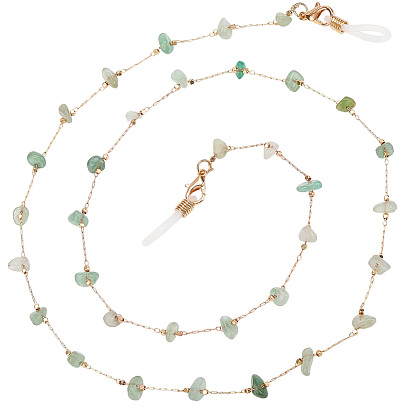 Ремешок для очков из цепочек из сплава и крошки натуральных драгоценных камней, цепочки для очков с резиновыми петлями на концах