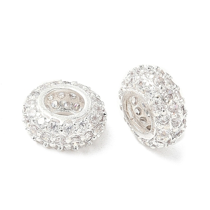 Micro cuivres ouvrent zircone cubique perles européennes, rondelle, plaqué longue durée
