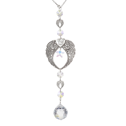 Стеклянные круглые подвесные ловцы солнца, Крепление для ангельских крыльев в тибетском стиле из сплава для декора на открытом воздухе и в саду