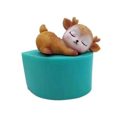 Sleeping Sika Deer Food Grade Silicone Molds, Fondant Molds, Resin Casting Molds, for Chocolate, Candy, UV Resin & Epoxy Resin Deroration Making