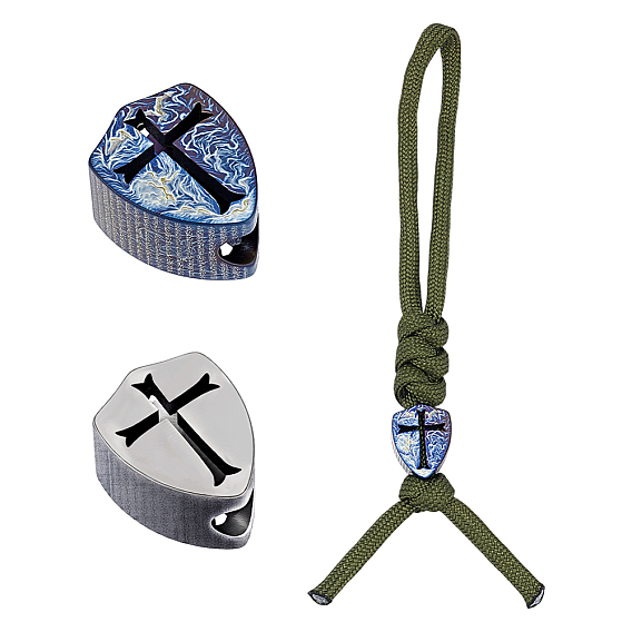 2Pcs 2 Colors Titanium Alloy Knife Beads for Lanyard Pendant, Large Hole Beads, Shield