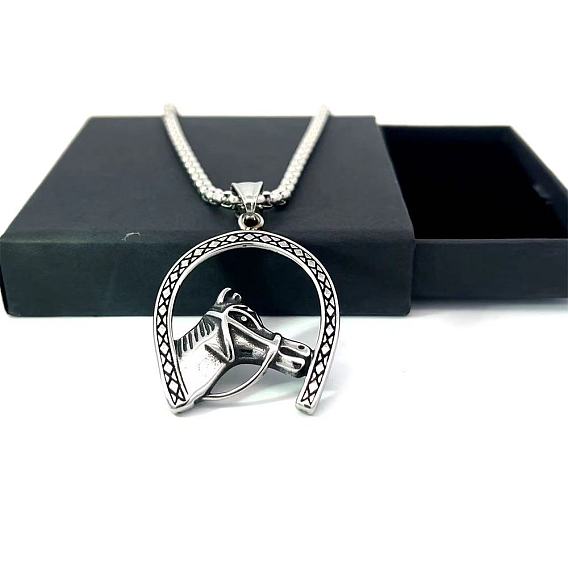 Винтажные ожерелья из нержавеющей стали с подвеской в виде головы лошади в стиле хип-хоп для мужчин и женщин