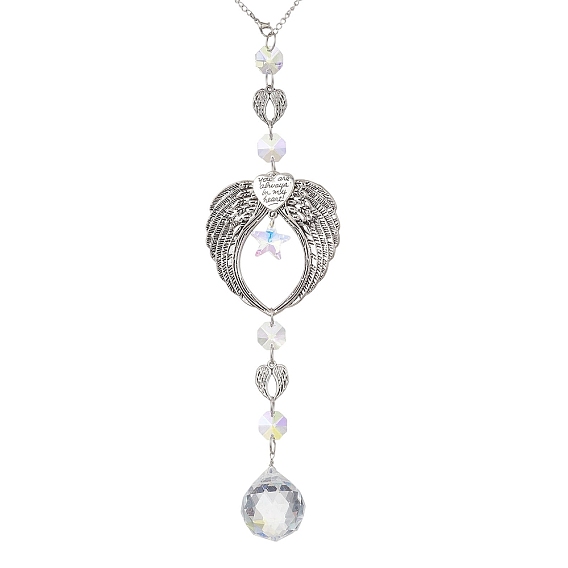 Стеклянные круглые подвесные ловцы солнца, Крепление для ангельских крыльев в тибетском стиле из сплава для декора на открытом воздухе и в саду