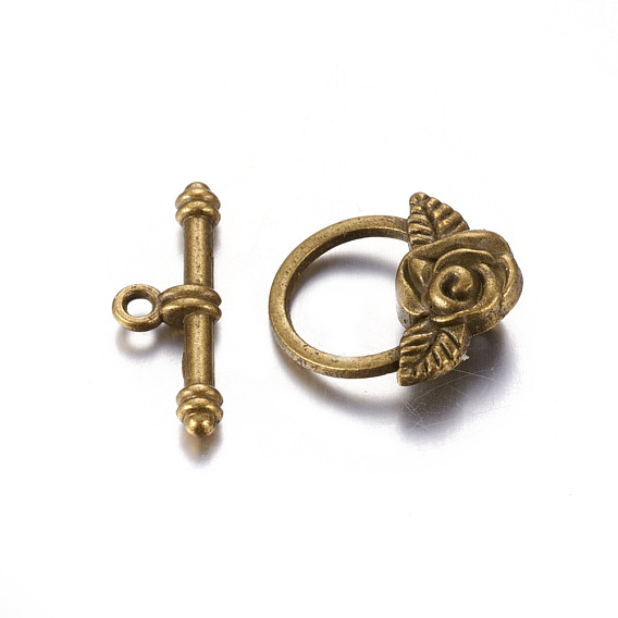 Tibetan Style Toggle Clasps, Lead Free and Cadmium Free, Flower: 18x19mm, Bar: 4x24mm, Hole: 2mm