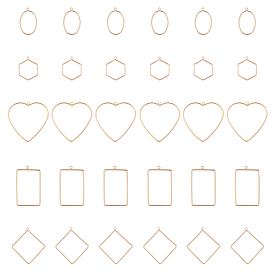 30Pcs 5 Style Brass Pendants, Teardrop & Rectangle & Heart & Rhombus & Hexagon
