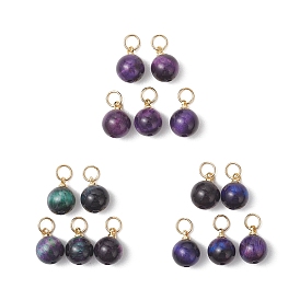 Круглые подвески из окрашенного натурального тигрового глаза, золотые