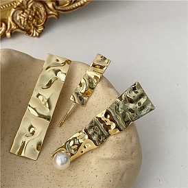 Retro Gold Alloy Hair Clip with Pearl Geometric Duckbill and Alligator Clips for Women