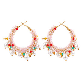 Stylish and Chic C-shaped Earrings with Imitation Pearl Beads for Women