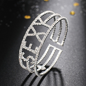Elastic Wire Bracelet with Full Diamond Letter Bracelet - European and American Style