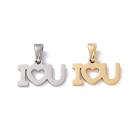 Valentine's Day 304 Stainless Steel Charms, Laser Cut, Word I LOVE YOU Charms