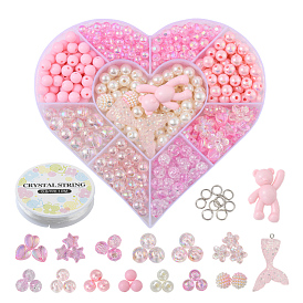 Ensemble de bijoux de couleur bonbon bricolage kits de fabrication, y compris les pendentifs en résine et acrylique, perles en plastique acrylique et abs, Anneaux de bronze, fil élastique