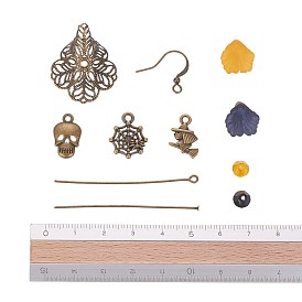 DIY Earring Making, with Brass Bead Caps, Acrylic Beads, Glass Beads, Tibetan Style Alloy Pendants and Brass Eye Pins
