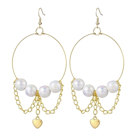 Stainless Steel Acrylic Imitation Pearl Dangle Earrings, Alloy Heart & Iron Chain Tassel Earrings for Women