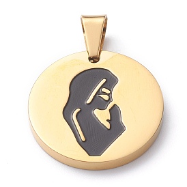 Placage ionique (ip) 304 pendentifs en acier inoxydable, avec l'émail, polissage manuel, rond et plat avec vierge marie