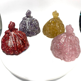 Resin Dress Display Decoration, with Natural Gemstone Chips inside Statues for Home Office Decorations