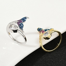 Латунные кольца-манжеты из прозрачного кубического циркония с паве, рыбий хвост, для женщин