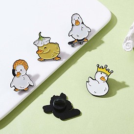 5Pcs 5 Style Cartoon Duck Enamel Pins, Electrophoresis Black Alloy Animal Brooches for Backpacks Clothes Jackets Hats