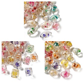 Прозрачный бисер cmолой, с сухоцветом и золотой фольгой