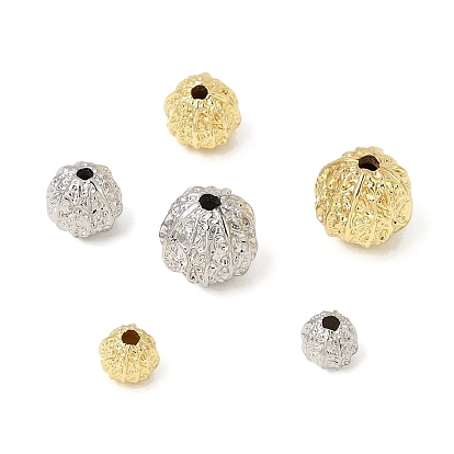 Brass Beads, Round with Grain Pattern, Cadmium Free & Lead Free, Rack Plating, Long-Lasting Plated