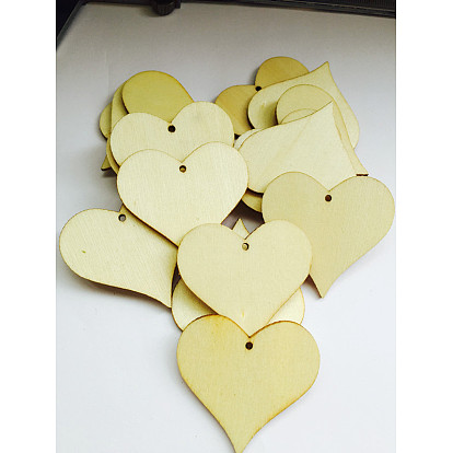 Unfinished Wood Heart Shape Discs Slices Pendants, Wood Pieces for DIY Embellishment Crafts
