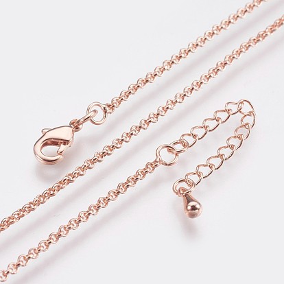 Long-Lasting Plated Brass Rolo Chain Necklaces, with Lobster Claw Clasp, Nickel Free