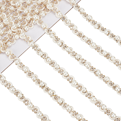 5 mètres de rubans de dentelle en polyester, avec des perles en plastique imitation perles, avec carte d'affichage en carton 1pc