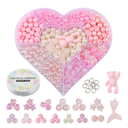 Ensemble de bijoux de couleur bonbon bricolage kits de fabrication, y compris les pendentifs en résine et acrylique, perles en plastique acrylique et abs, Anneaux de bronze, fil élastique
