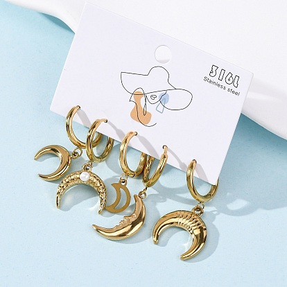 5шт. 304 серьги-кольца из нержавеющей стали, луна, с пластиковой имитационной жемчужиной