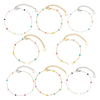 Stainless Steel Satellite Chain Bracelets & Bracelet Making Sets, with Enamel, Colorful