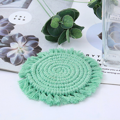 Nordic hand-woven color cotton rope coaster round tassel coaster table mat placemat heat insulation pad creative placemat