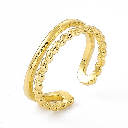 Ion Plating(IP) 304 Stainless Steel Cuff Ring for Women, Double Layer Wide Band Open Rings