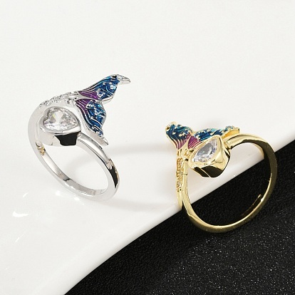 Латунные кольца-манжеты из прозрачного кубического циркония с паве, рыбий хвост, для женщин