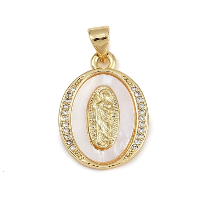 Латунные микро проложить кубического циркония подвески, овал со святой иудой, с оболочкой, без кадмия и без свинца