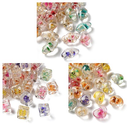 Прозрачный бисер cmолой, с сухоцветом и золотой фольгой