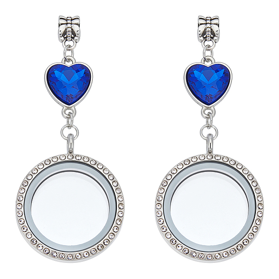 Alloy Locket Photo Pendants, Flat Round with Heart Charms