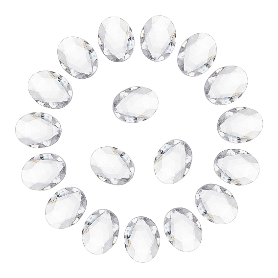 Acrylic Rhinestone Flat Back Cabochons, Faceted, Bottom Silver Plated, Oval