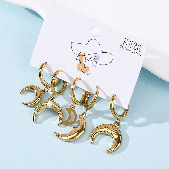 5шт. 304 серьги-кольца из нержавеющей стали, луна, с пластиковой имитационной жемчужиной