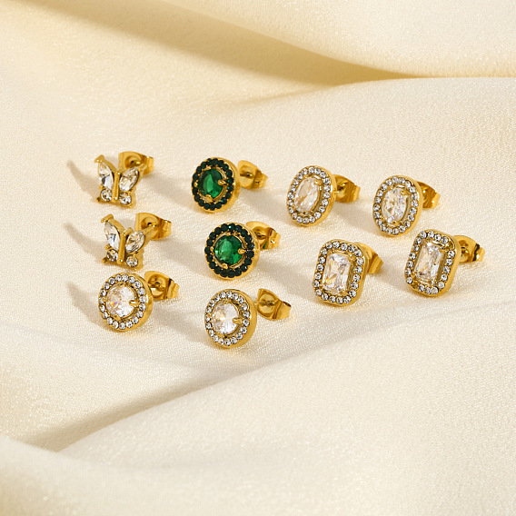 Модные 304 серьги-гвоздики из нержавеющей стали с кубическим цирконием, реальный 18 k позолоченный