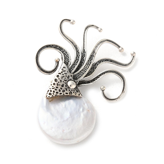 925 Sterling Silver Pave Natural Pearl Pendants, Octopus Charms