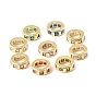 Brass Pave Cubic Zirconia European Beads, Flat Round, Large Hole Beads, Rack Plating, Long-Lasting Plated, Lead Free & Cadmium Free, Real 18K Gold Plated