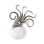 925 Sterling Silver Pave Natural Pearl Pendants, Octopus Charms