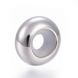 304 Stainless Steel Beads, with Rubber Inside, Slider Beads, Stopper Beads, Rondelle